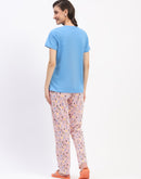 mSECRET Blue Cotton T-Shirt and Printed Pajama Night Suit Set