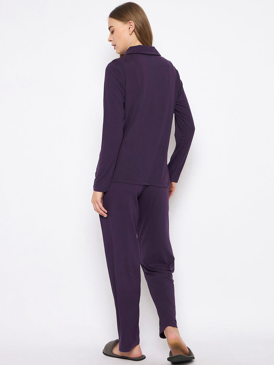 mSECRET Open Front Contrast Bonning Deep Purple Night Suit