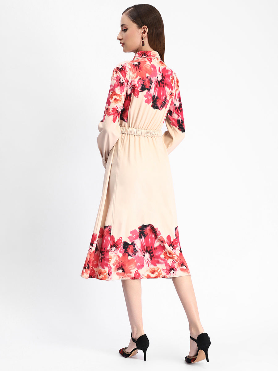 Madame Floral Printed Button Down Shirt A-Line Dress