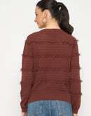 Madame Fringe Textured Chocolate Brown Cotton Sweater