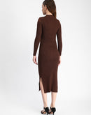 Madame Twisted Detailing Ribbed Bodycon Brown Dress