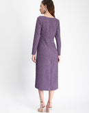 Madame Self Design Purple Midi Sheath Waffle Dress