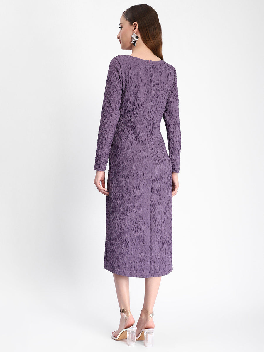 Madame Self Design Purple Midi Sheath Waffle Dress