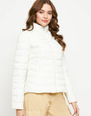 Madame Solid Off-White Quilted Jacket