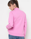 Madame Graphic Adorned Zipped Cotton Blend Pink Sweatshirt