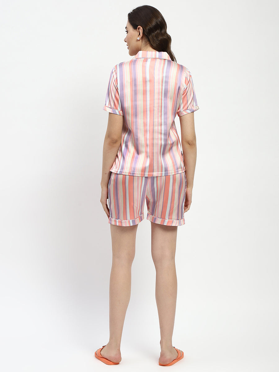 mSECRET Multicolour Striped Peach Nightsuit