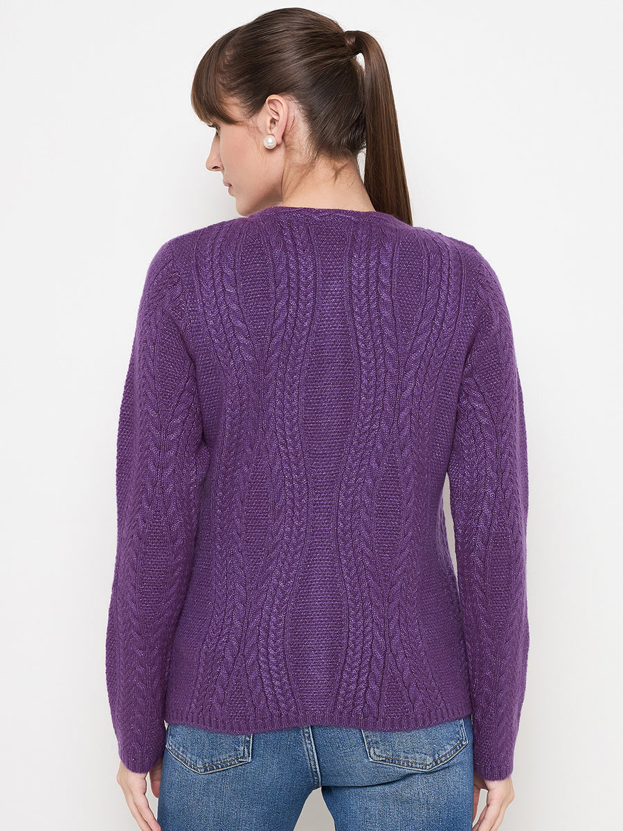 Madame Cable Knit Plum Acrylic Blend Cardigan