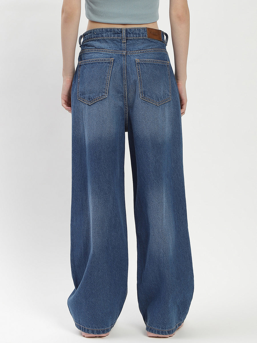 Madame Shanaya Kapoor High-Waisted Flared Ripped Mid Blue Jeans