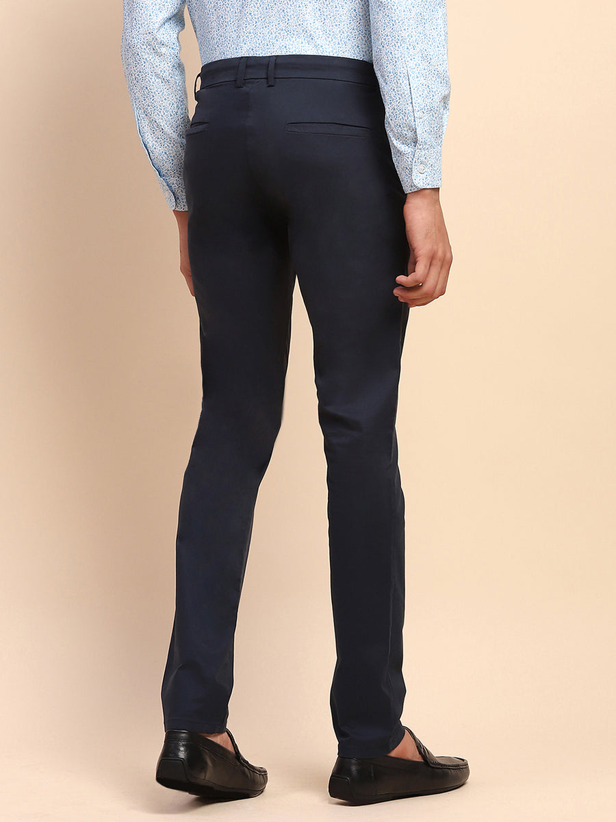 Camla Barcelona Solid Cotton Slash Pocket Navy Trouser