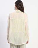 Madame Semi Sheer Abstract Print Lime Shirt