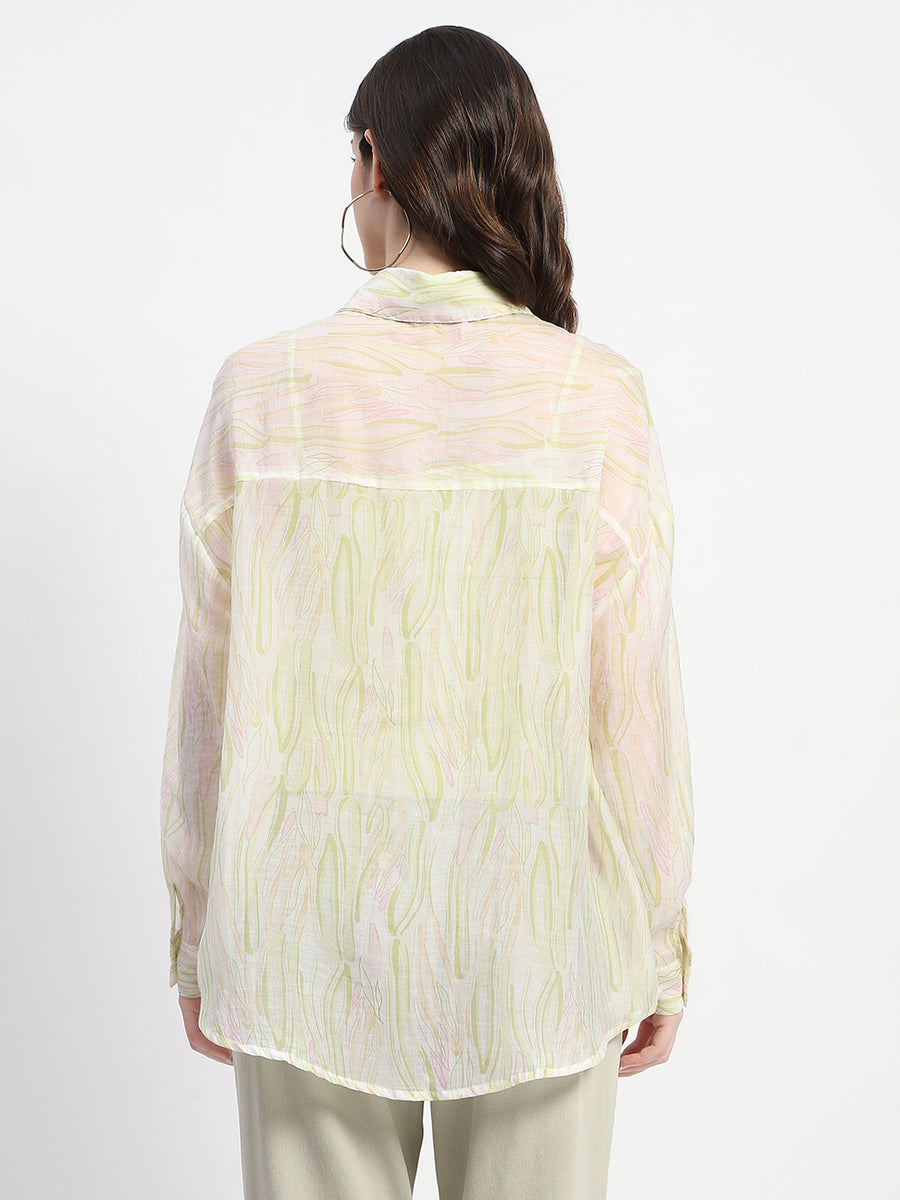 Madame Semi Sheer Abstract Print Lime Shirt