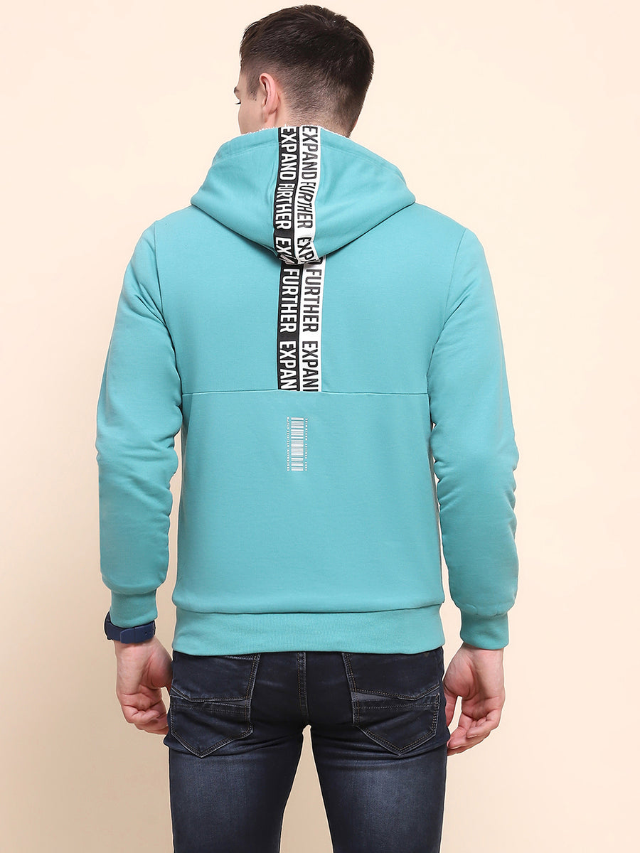 Camla Barcelona Cotton Zipper and Hooded Turquoise Sweatshirt