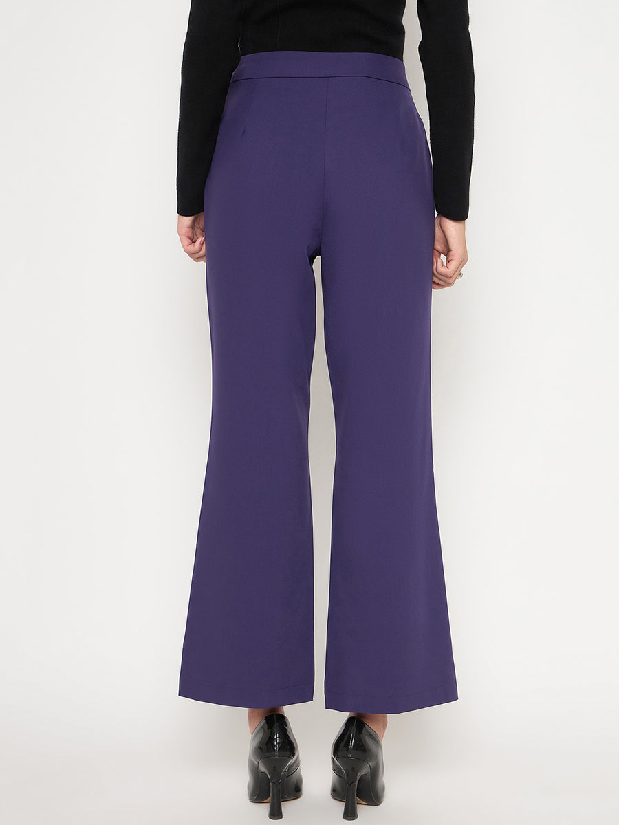 Madame Pleated Flared Purple Trousers