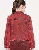 Madame Acid Wash Cotton Blend Red Denim Jacket