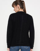 Madame Self Design Crew Neck Black Cardigan