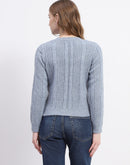 Madame Rib Neck Blue Knitted Sweater