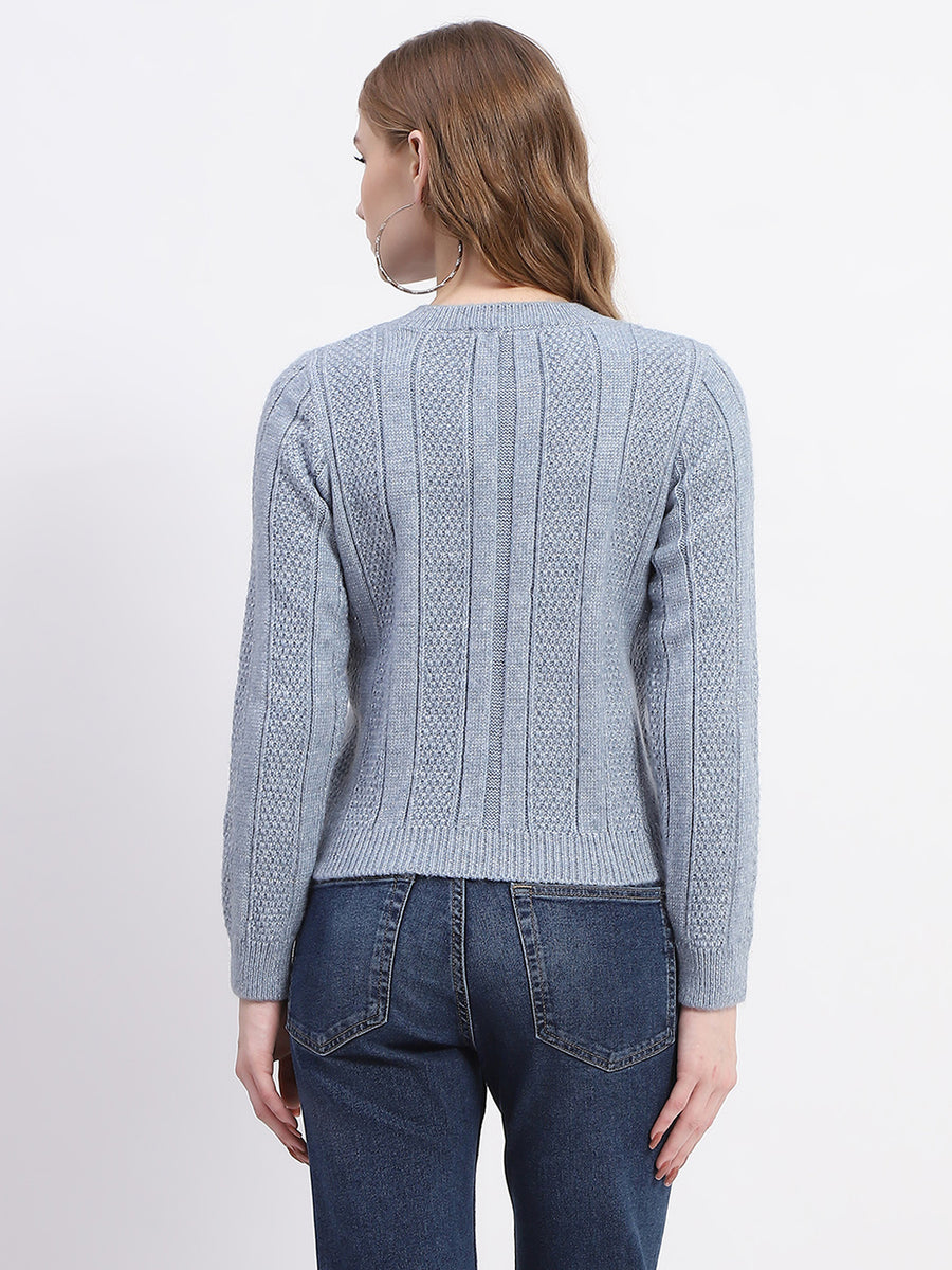 Madame Rib Neck Blue Knitted Sweater