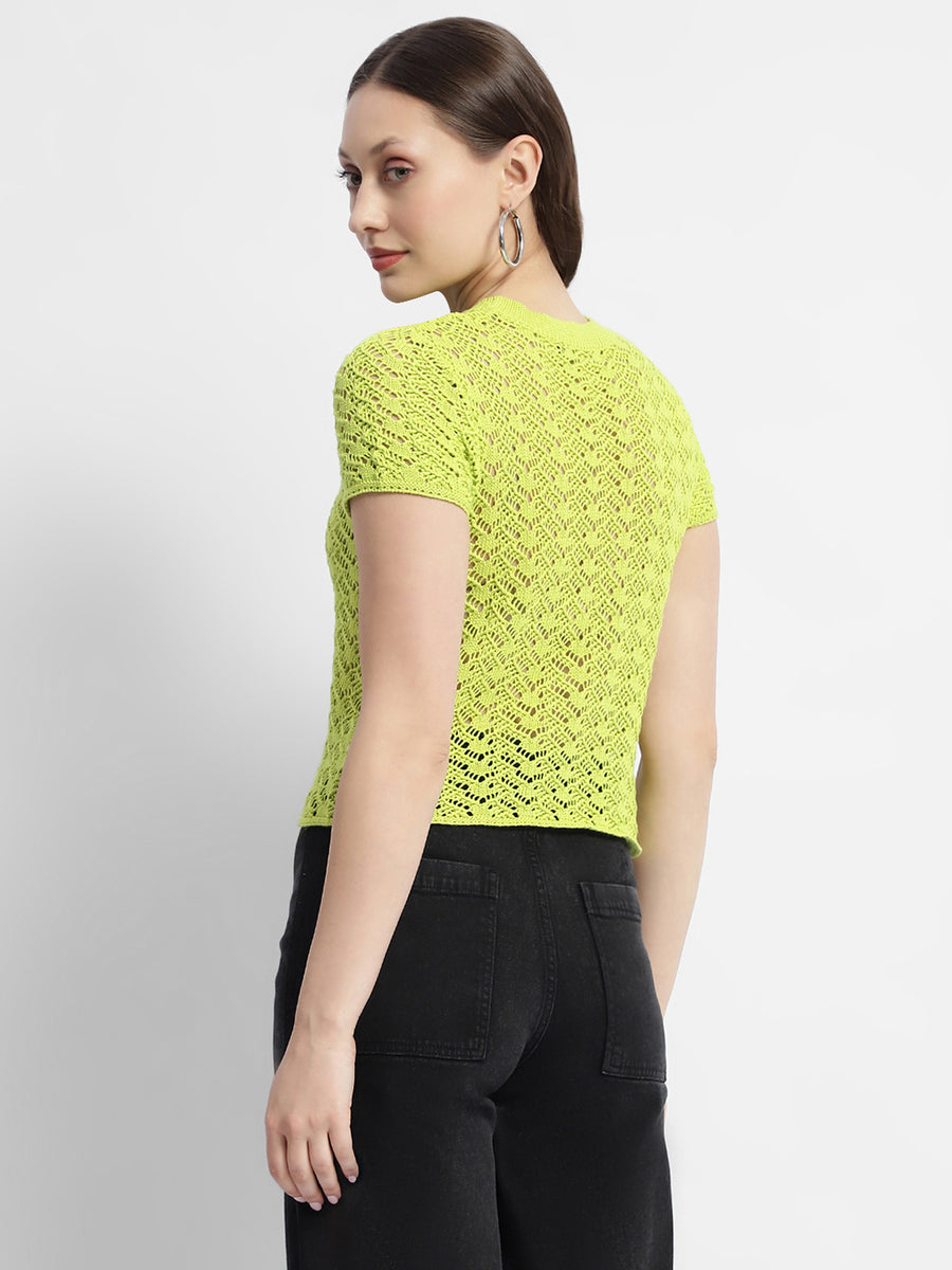 Madame Neon Green Round Neck Knitted Top