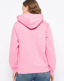 Madame Placement Print Detailed Pink Hooded Sweatshirt