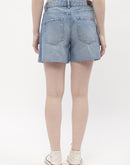 Madame Low Rise Blue Distressed Hem Shorts