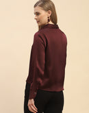 Camla Barcelona Solid Maroon Satin Shirt