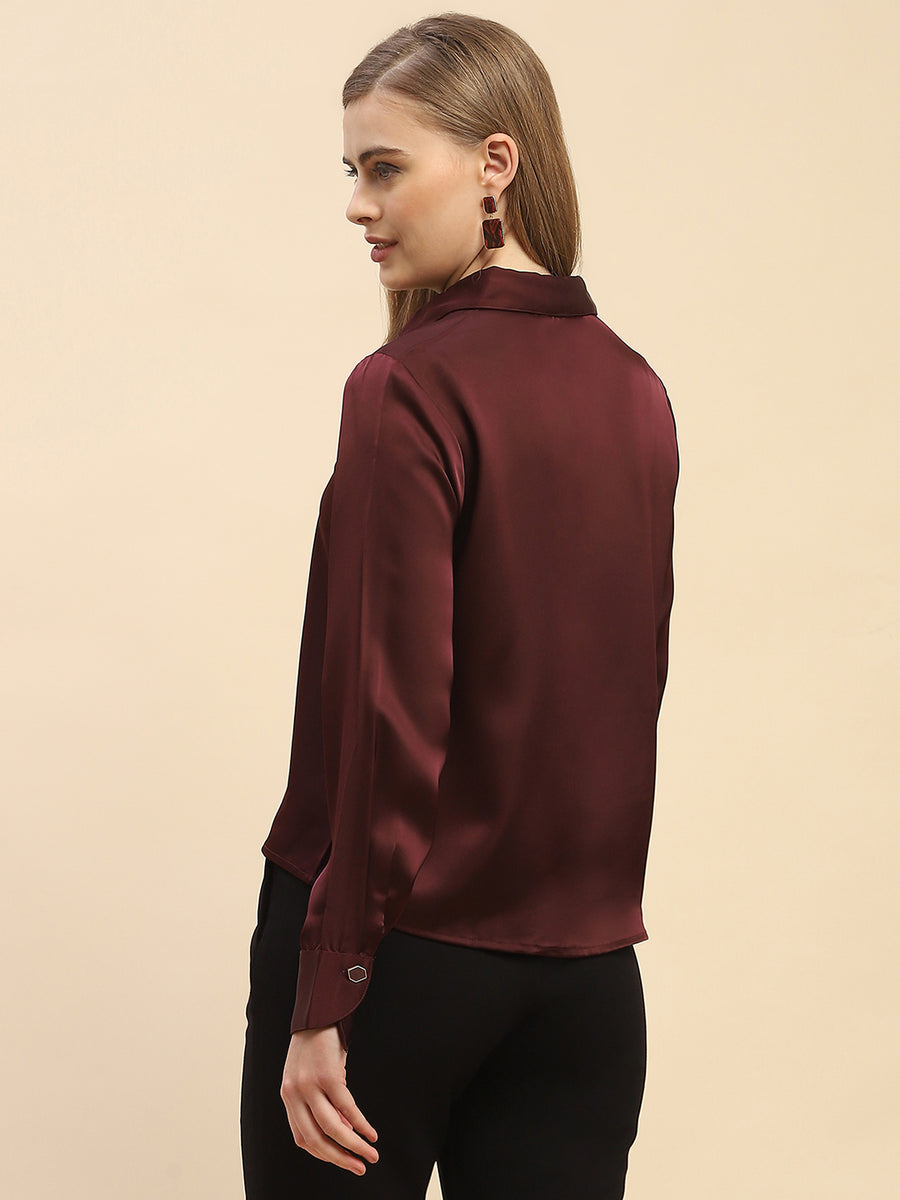 Camla Barcelona Solid Maroon Satin Shirt