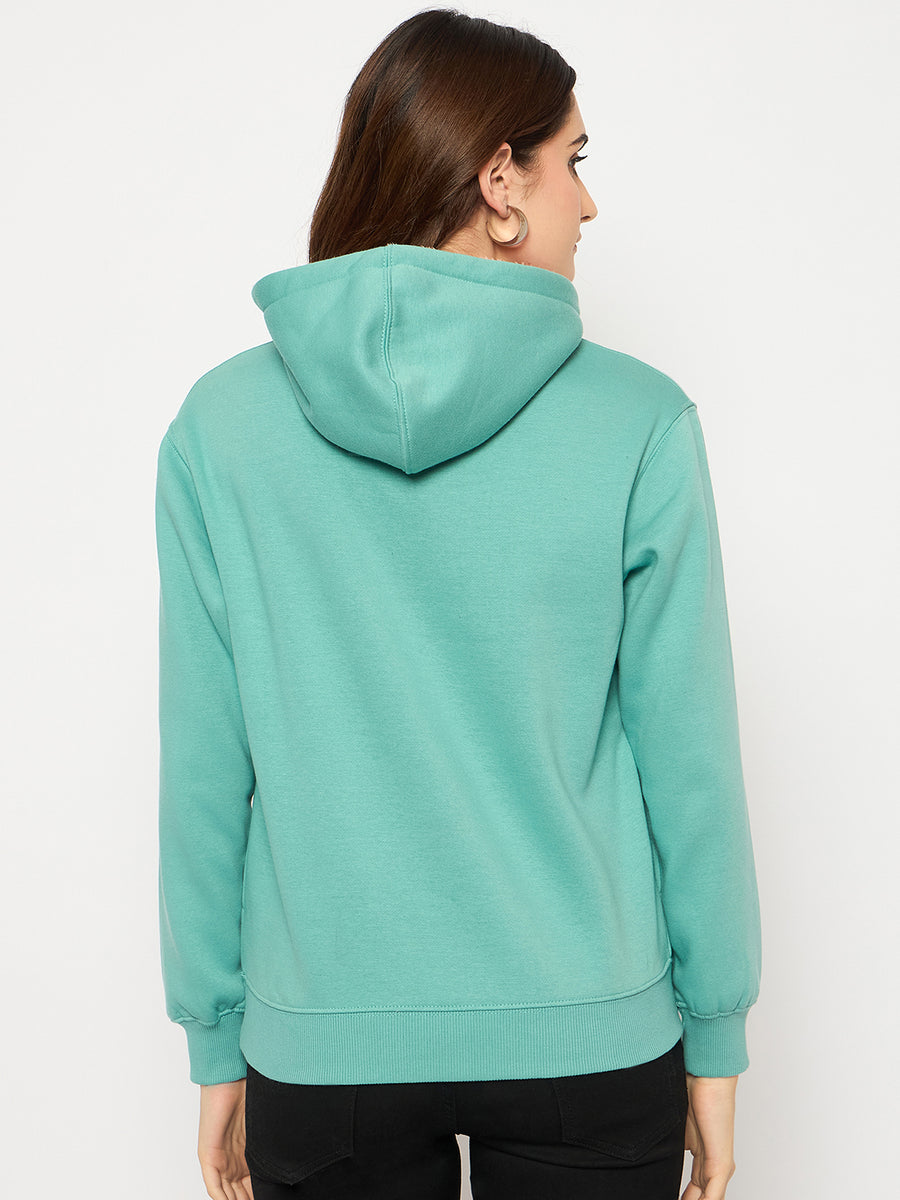 Madame Branding Print And Handwork Seafoam Hooded Sweatshirt