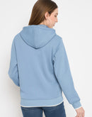 Madame Bonded Fleece Placement Print Light Blue Zipped Sweatshirt