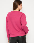 Madame Knitted Self-Textured Hot Pink Sweatshirt