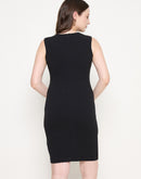 Madame Cut Detailed Sleeveless Solid Black Mini Dress