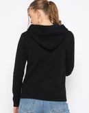 Madame Zip Solid Black Hooded Sweater