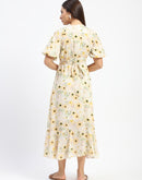 Madame Floral Print Wrap Detailed Yellow Midi Dress