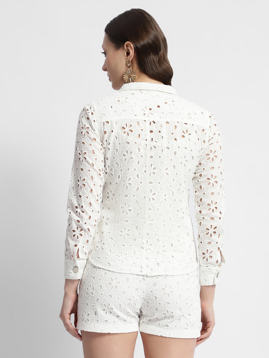 Madame White Schiffli Cotton Shirt