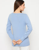 Madame Round Neck Ribbed Cuff Sky Blue Sweater