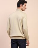 Camla Barcelona Embossed High Neck Solid Beige Sweater