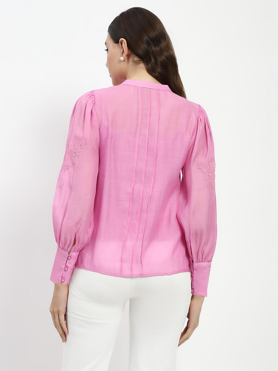 Madame Bridgerton Lacework Pleated Nylon Mauve Shirt