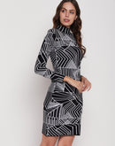 Madame Black Printed Turtleneck Bodycon Dress