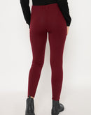 Madame Skinny Fit Solid Maroon Tights