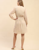 Camla Barcelona Cinched Waist Beige Chain Embellished Neck Dress