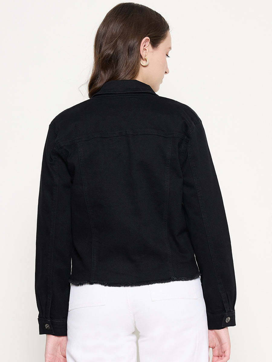 Madame Cotton Blend Jet Black Denim Jacket