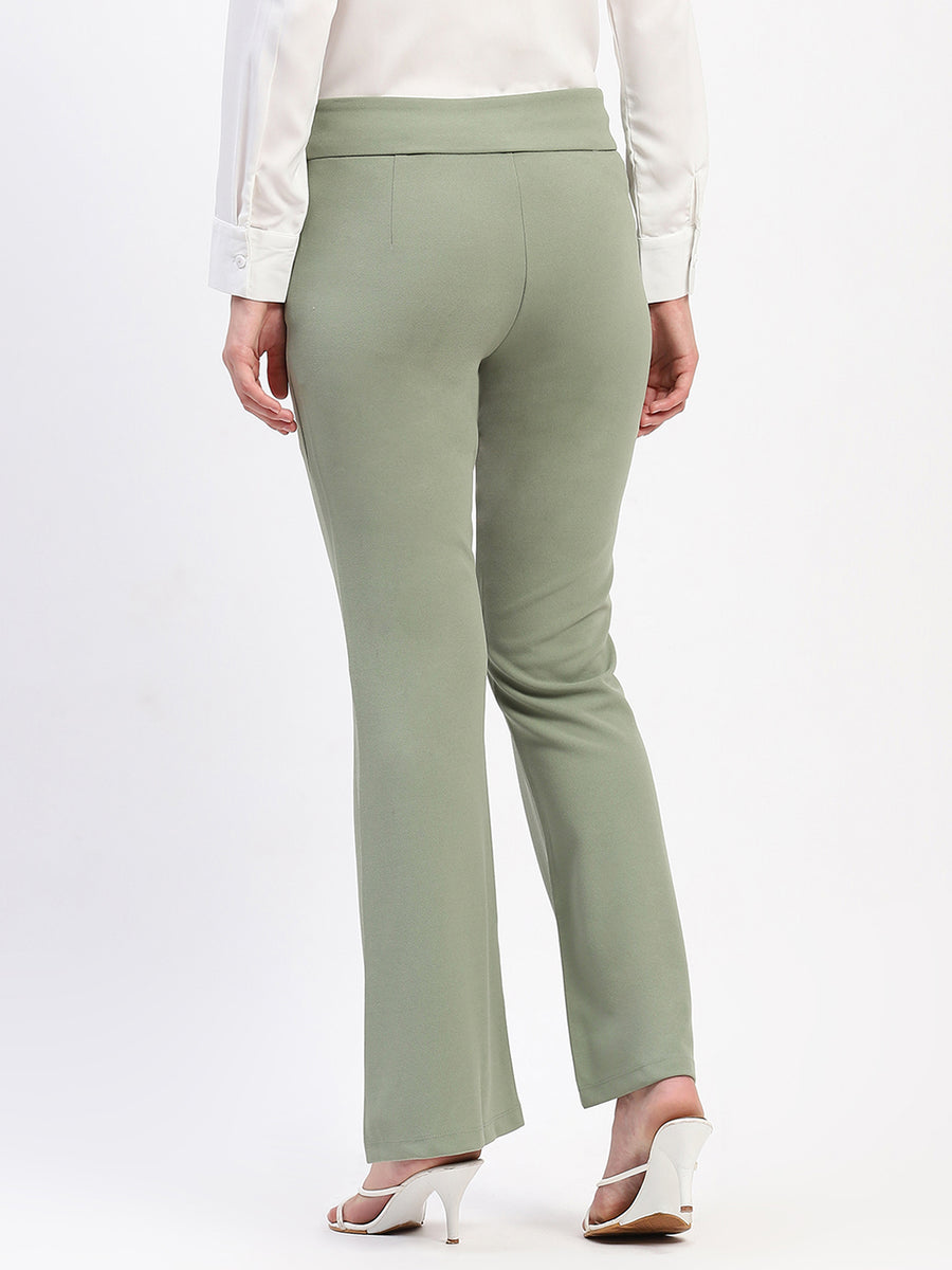 Madame Pleated Elasticated Waist Solid Mint Trousers