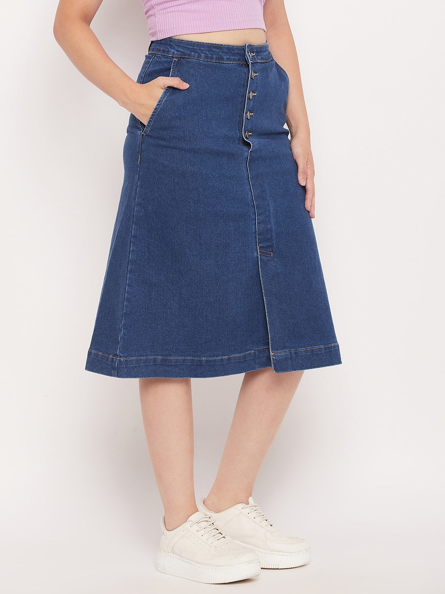 Buy MONTREZ Women's Solid Denim A-line Long Skirt (32, Cloud-Blue) at  Amazon.in