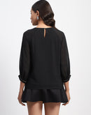 Madame Embellished Puffed Sleeve Black Top