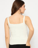 Madame Sleeveless Solid Off White Sweater