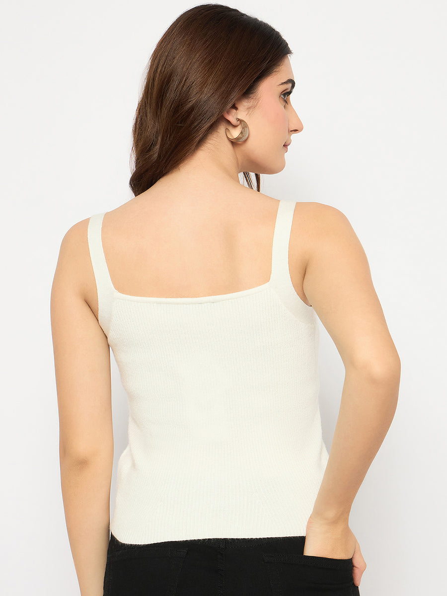 Madame Sleeveless Solid Off White Sweater