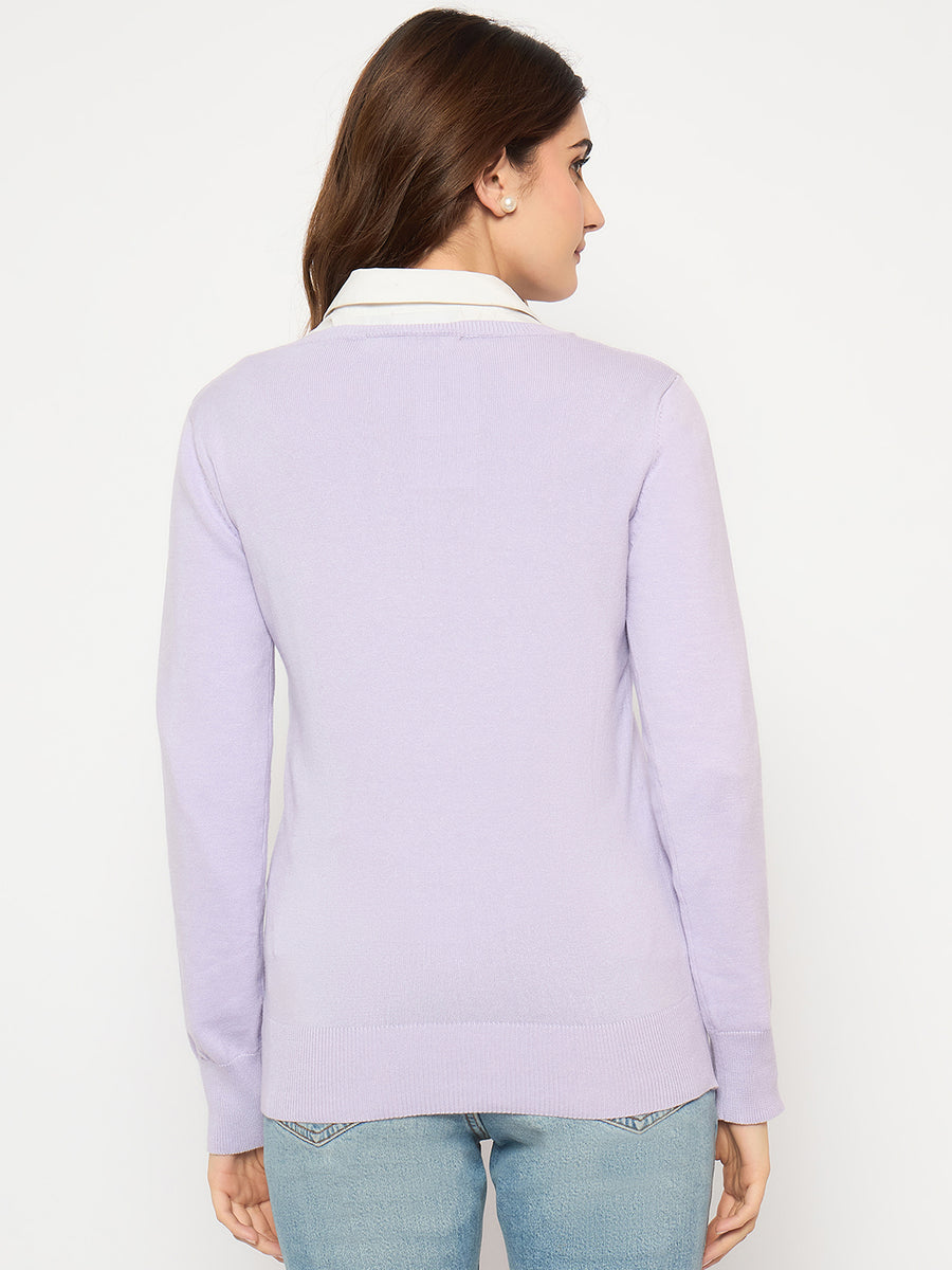 Madame Round Neck Ribbed Cuff Mauve Sweater