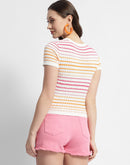 Madame Striped Crew Neck Knitted Off White Top