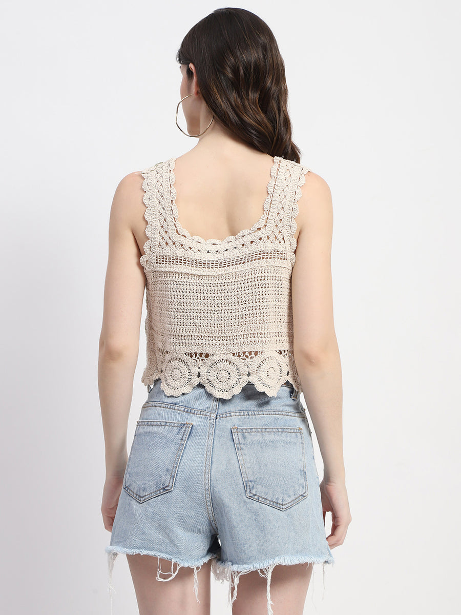 Madame Crochet Knit Green Cotton Crop Top