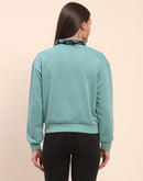 Camla Barcelona Cotton High Neck Sea Green Sweatshirt