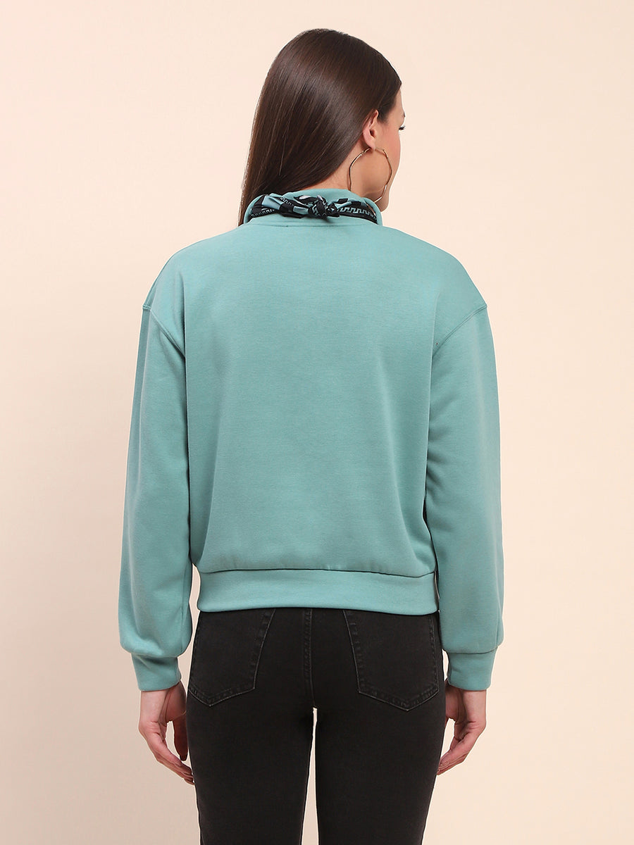 Camla Barcelona Cotton High Neck Sea Green Sweatshirt